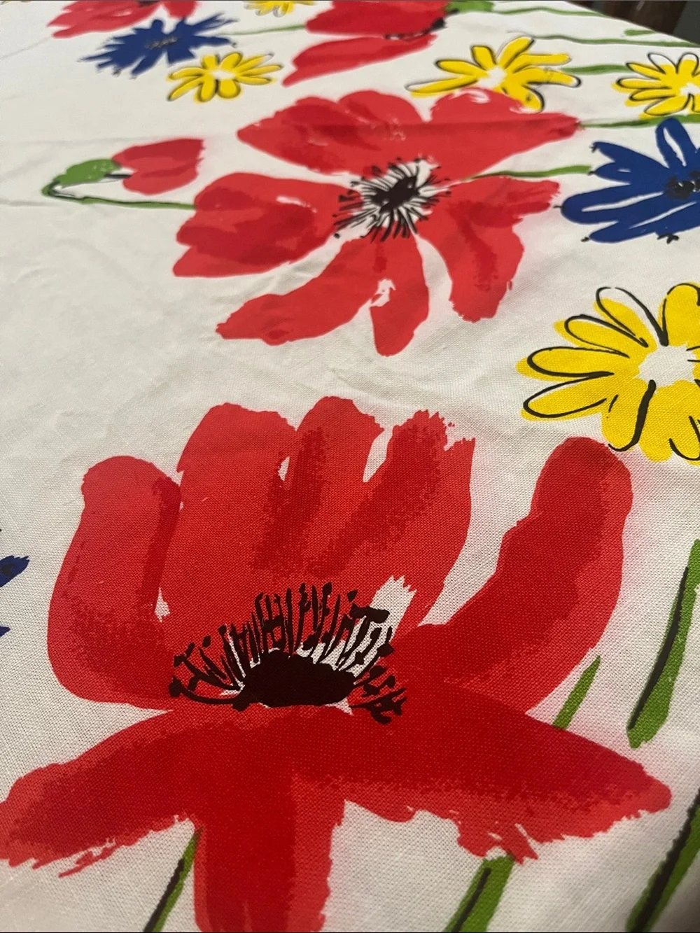 Vera Bright Floral Border Cotton Tablecloth in Red, Blue & Yellow